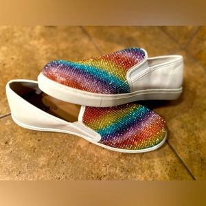 NWOB TORRID WIDE WIDTH EMBELLISHED RAINBOW SLIP ON SNEAKERS NEW SHOES